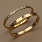 2PCS Fashion Stainless Steel Crystal Gold Color Bracelet Women Jewellery Bangle Party Gift XCB-017