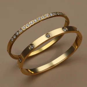 2PCS Fashion Stainless Steel Crystal Gold Color Bracelet Women Jewellery Bangle Party Gift XCB-017