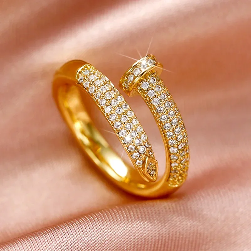RAKOL Hiphop Style Open Ring Lady Fashion Party Accessories With Shiny Zirconia Gold Color Jewelry For Women Chic Trendy Gift - Image 3