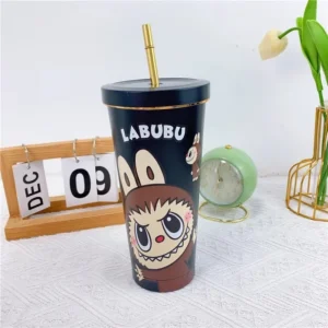 LABUBU Car Cup Portable Stainless Steel Straw Cup Large Capacity Cute Thermos Cup Cartoon Design Perfect Gift for Friends Family - Image 7
