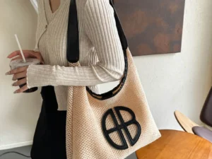 Fashion Trend Retro Straw Bag Large Capacity Woven Beach Women's Shoulder Bags Casual Handbags Underarm Daily Shopping Bag Totes
