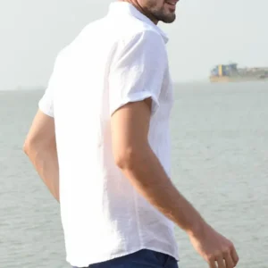 Summer Cotton Linen Shirts For Men Casual Short Sleeved Shirts Blouses Solid Turn-Down Collar Formal Beach Shirts Male Clothing - Image 3