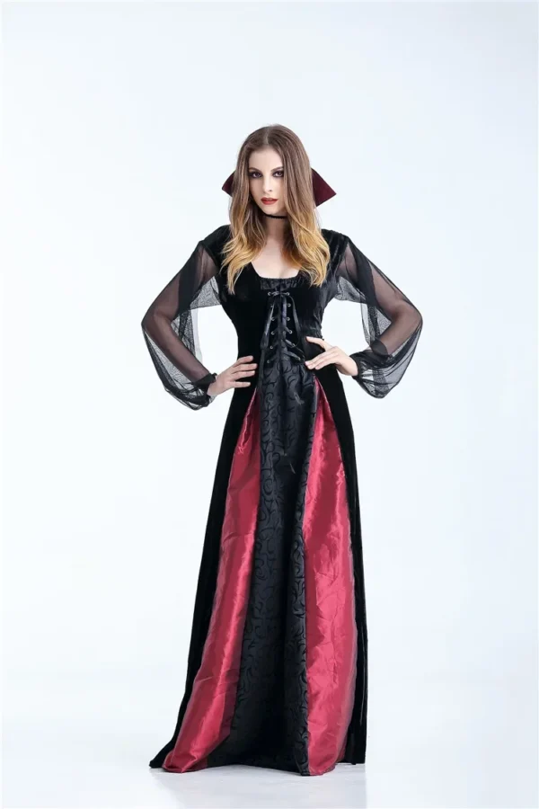 2018 New Vampire Queen Women's Long Dress Bat Cane Halloween Nightclub Bar Noble Uniform Dance Performance Costume - Image 3