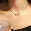 LUOWEND 100% 18K Yellow Gold Necklace Fashion Snake Bone Chain Shiny Diamond Natural Swat Emerald Necklace High Women's Jewelry - Image 7