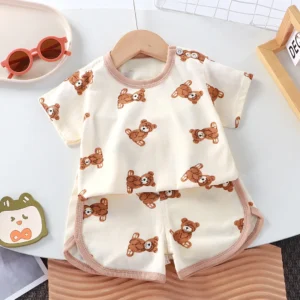 Summer cotton cartoon casual childrens set Baby Clothes girl girl boy T-shirt+shorts 2 pieces of 0-4-year-old childrens clothing - Image 7
