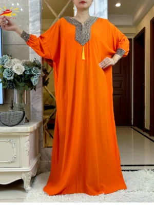 2025New Muslim Women Long Sleeve Autumn Dress Cotton With Big Scarf Boubou Maxi Islam Women Dress African Abaya - Image 3