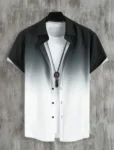 New Simple Gradient Hawaiian short-sleeved Top Casual Beach Buttoned Lapel short-sleeved Shirt Comfortable men's Shirt
