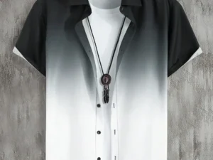 New Simple Gradient Hawaiian short-sleeved Top Casual Beach Buttoned Lapel short-sleeved Shirt Comfortable men's Shirt