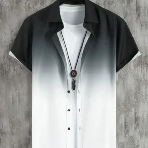 New Simple Gradient Hawaiian short-sleeved Top Casual Beach Buttoned Lapel short-sleeved Shirt Comfortable men's Shirt
