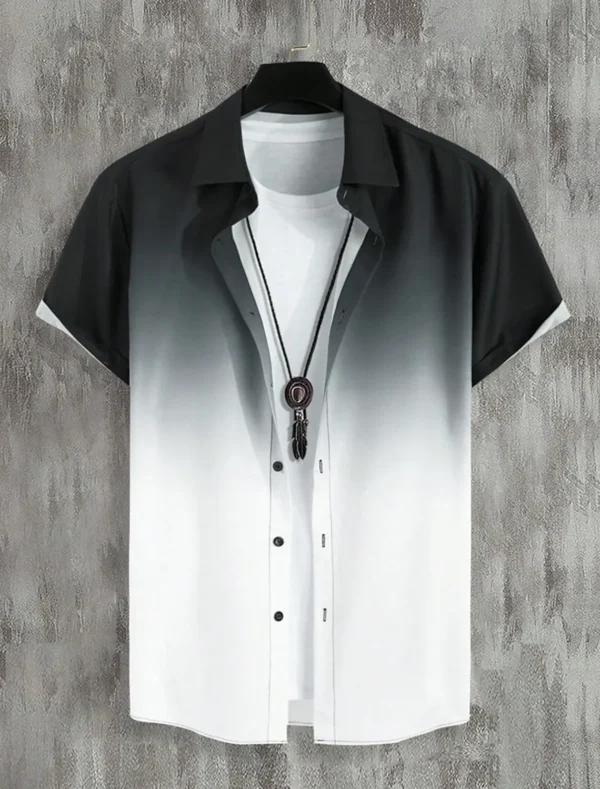 New Simple Gradient Hawaiian short-sleeved Top Casual Beach Buttoned Lapel short-sleeved Shirt Comfortable men's Shirt