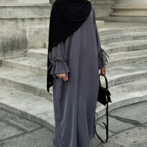 Ramadan Eid Plain Black Abaya Dubai Women drawstring Islam Muslim Maxi Kaftan Dress Kebaya Caftan Marocain Robe Femme Musulmane - Image 4