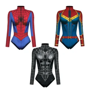 Women Spiderman Swimsuit Superhero Captain Marvel Bodysuit Anime Black Panther Cosplay Costume Long Sleeve Halloween Outfits - Image 3