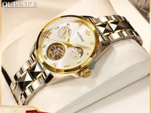OUPINKE 3202 Women Watch Original Tungsten Steel Moon Phase Waterproof Watch Luxury Swiss Brand Women Automatic Mechanical Watch