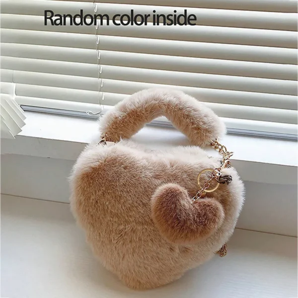 Faux Fur Heart-shaped Women Small Handbags Fluffy Plush Ladies Chain Shoulder Bag Fashion Female Furry Daily Clutch Purse - Image 6