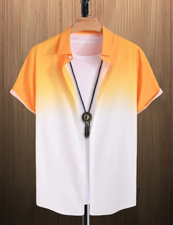 New Simple Gradient Hawaiian short-sleeved Top Casual Beach Buttoned Lapel short-sleeved Shirt Comfortable men's Shirt - Image 5
