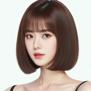 Women's Short Straight Bob Wig, 12 Inch Brown Bangs Wig Heat Resistant Synthetic Wig for Everyday and Role Play Parties - Image 6