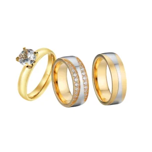 Turkish Costume Jewellery 3pcs Wedding Engagement Rings Sets For Couples 18k Gold Plated Fashion Jewery Cz Diamond Ring - Image 6