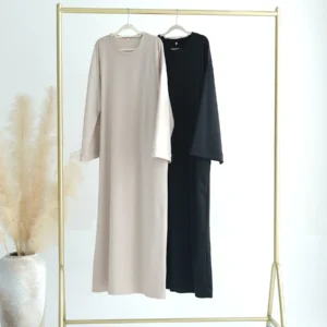2024 New Modest Dress Solid Color Inner Dresses Muslim Women Dubai Abaya Eid Ramadan Islam Clothing Turkey Arabic Robe - Image 4