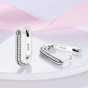 2024 NEW 925 Sterling Silver rectangular Hoop Earrings Inlaid Zircon Golden Earrings For Women Wedding Gift Luxury Jewelry - Image 3