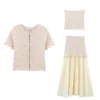 DEEABAE Summer New Women's Clothing European And American Layered Decoration Round Neck Short Sleeved Knitted Three Piece Set - Image 4