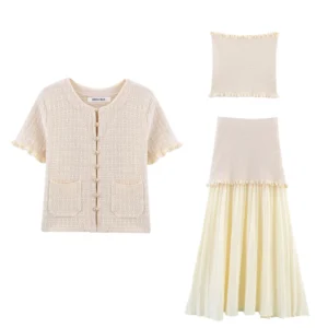 DEEABAE Summer New Women's Clothing European And American Layered Decoration Round Neck Short Sleeved Knitted Three Piece Set - Image 4
