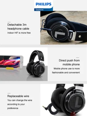 Philips SHP9500 Headphone HiFi Stereo Wired Earphone Computer Online Learning Earbuds Esports Game 3.5mm 6.3mm Universal Headset - Image 6