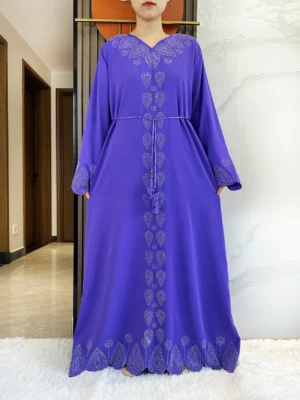 New 2024 Dubai Diamond Muslim Modest Dress for Women Elegant Arabic Femme Hijab Abaya 2024 Islamic Long Sleeve Turkey Clothing - Image 5