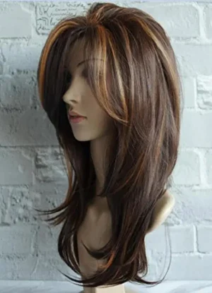 SuQ Classic Curly Wig Hair Synthetic Natural For Women Cosplay Brown WIth Blonde Heat Resistant Daily Wigs - Image 5