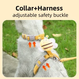 Cat Harness Leash Collar Set Adjustable Cartoon Bee Double Layer Dog Harness for Small Medium Pet Collar Leash Outdoor Walking - Image 3