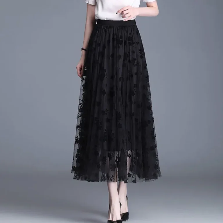 GIDYQ Korean Women Mesh Skirt Fashion Hook Flower Loose Midi Skirt Elegant Female Casual All Match Skirts Summer New - Image 5