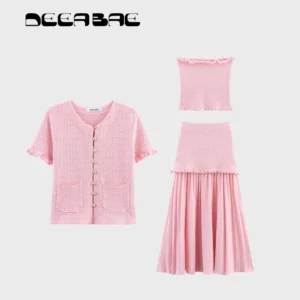 DEEABAE Summer New Women's Clothing European And American Layered Decoration Round Neck Short Sleeved Knitted Three Piece Set - Image 3