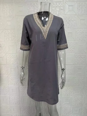 New solid color V-neck mid-sleeved elegant dress - Image 4