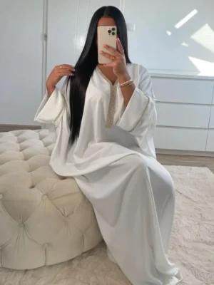 Eid Muslim Long Dress Women Bat Sleeve Caftan Abaya Satin Robe Diamond Party Abayas Ramadan V Neck Kaftan Caftan Jalabiya 2023 - Image 5