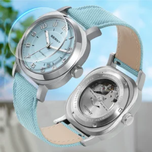 BERNY Mechanical Watch for Women Self-wind Pillow Cushion Sapphire Super Luminous Wristwatch Canvas Calendar Watch for Ladies - Image 4