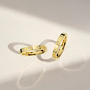 14K Golden Couples Ring Simple Real AU585 Gold Finger Rings GRA Certified Moissanite Wedding Band Engagement Fine Jewelry - Image 4