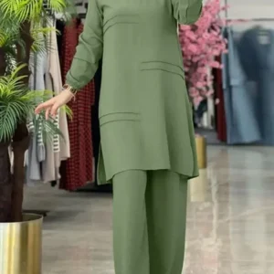 Ramadan Two Piece Sets Shirt Dress &Pants Women Muslim Suits Shirt Blouse Musulman Ensembles Moroccan Kaftan Islamic Dress Sets