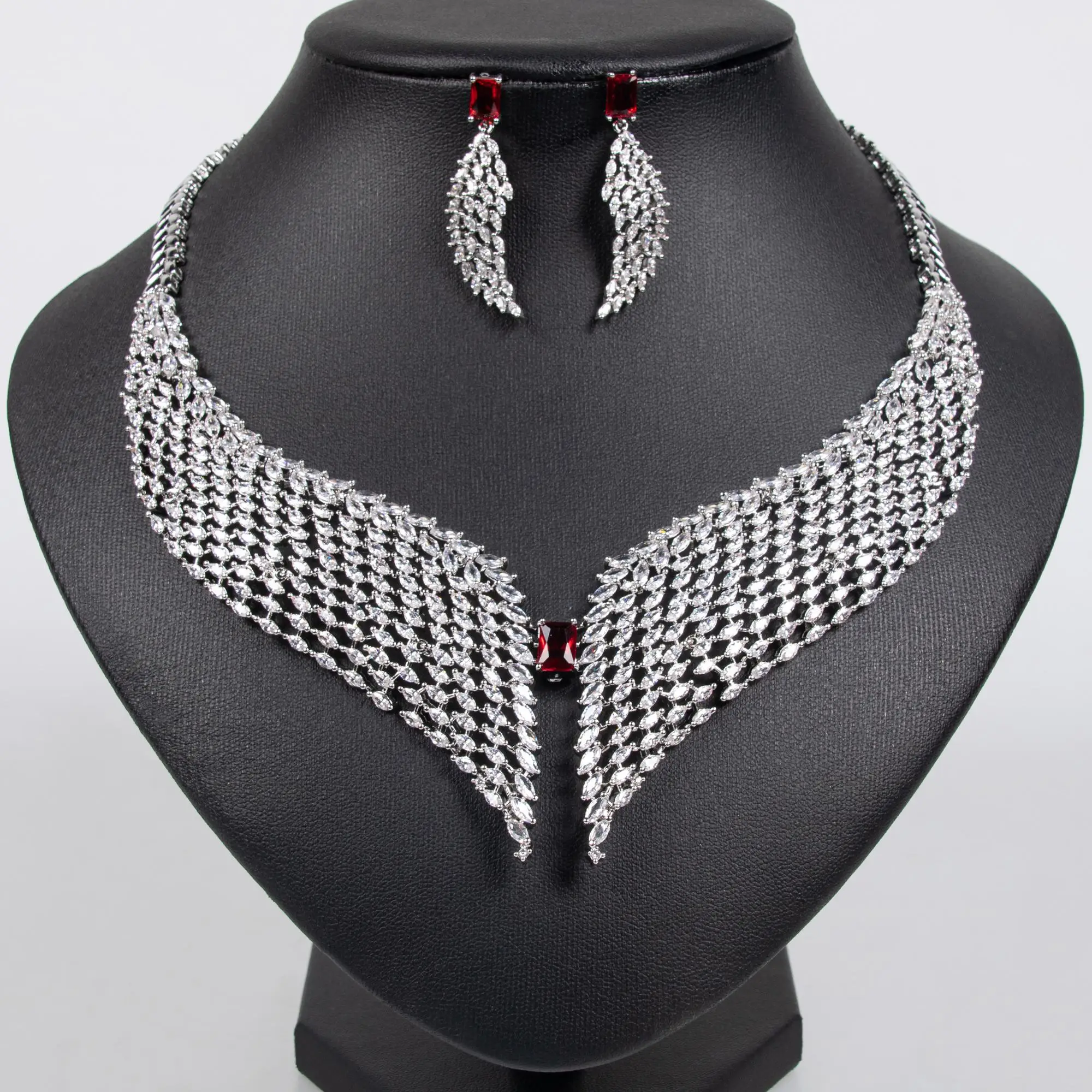 New Luxury Premium Glowing Wings Necklace Earrings Ladies Zirconia Jewellery Set Party Wedding Party Prom Gift Accessories M-333