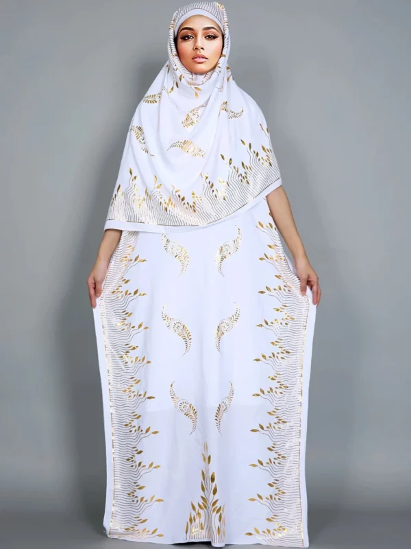 Dubai New Abaya For Women Summer Short Sleeve Cotton Dress Gold Stamping Loose Lady Maxi Islam African Dress With Big Scarf - Image 4