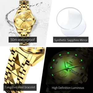 OUPINKE 3305 Womens Watch Luxury Mechanical Watch Tungsten Steel 50M Waterproof Day Date Watch Real Diamond Luck Watch Set - Image 5