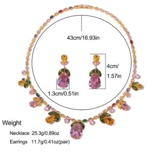 Luxury Waterdrop Pendant Jewelry Set Earring Pink Necklace For Women Bridal Wedding Exquisite Fashion Zircon Party Banquet Gift - Image 4