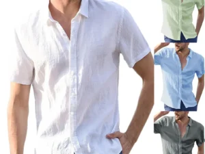Summer Cotton Linen Shirts For Men Casual Short Sleeved Shirts Blouses Solid Turn-Down Collar Formal Beach Shirts Male Clothing