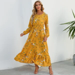2023 Sping Summer Bohemian Women Maxi Dress Casual Long Sleeve High Waist Beach Woman Chiffon Dresses Floral Vestidoes Mujer New - Image 6