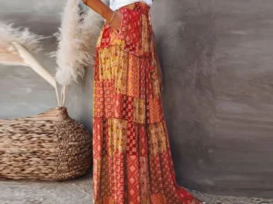 2023 Amazon New Bohemian Style Skirt Casual High-Waisted Long Dress Manufacturer Direct Supply Loose-Fit European Fashion