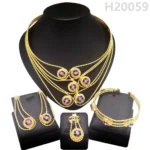 Fashion 24k Gold Plated Jewelry Set Dubai African Choker Necklace Earrings Rings Wedding Bridal Jewellery Sets for Women
