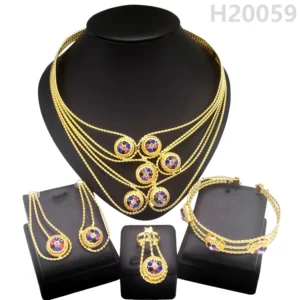 Fashion 24k Gold Plated Jewelry Set Dubai African Choker Necklace Earrings Rings Wedding Bridal Jewellery Sets for Women