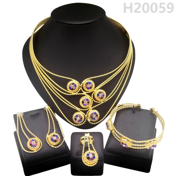 Fashion 24k Gold Plated Jewelry Set Dubai African Choker Necklace Earrings Rings Wedding Bridal Jewellery Sets for Women