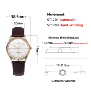 Baltany S4092 Crosshair Dial Small Seconds Retro Watch ST1701 Automatic Movement Waterproof Mechanical Dress Watches for man - Image 4