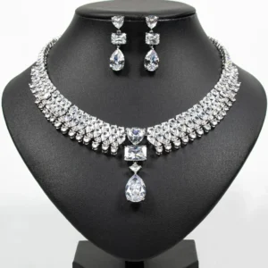 Luxury Multi-colour Jewellery Teardrop Zirconia Women's Summer Necklace Earrings Accessory Set Party Prom Dinner Festivals M-355 - Image 3