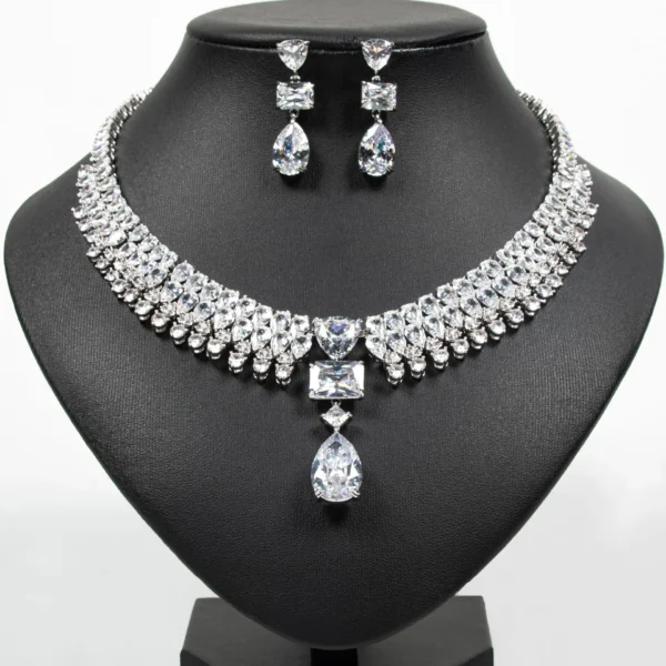 Luxury Multi-colour Jewellery Teardrop Zirconia Women's Summer Necklace Earrings Accessory Set Party Prom Dinner Festivals M-355 - Image 3