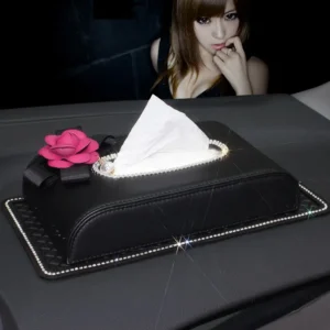 Diamond Flower Car Tissue Box Block Type Crystal Leather Auto Tissue Paper Holder for Styling Home Office Car Accessories - Image 7